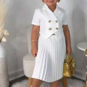 Short-sleeve jacket top with pleated skirt suit kid girls