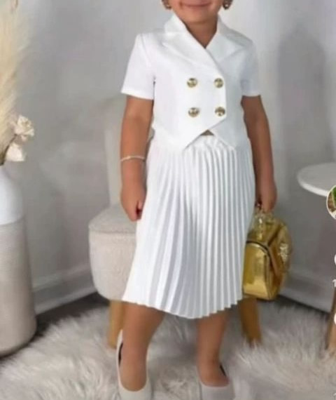 Short-sleeve jacket top with pleated skirt suit kid girls