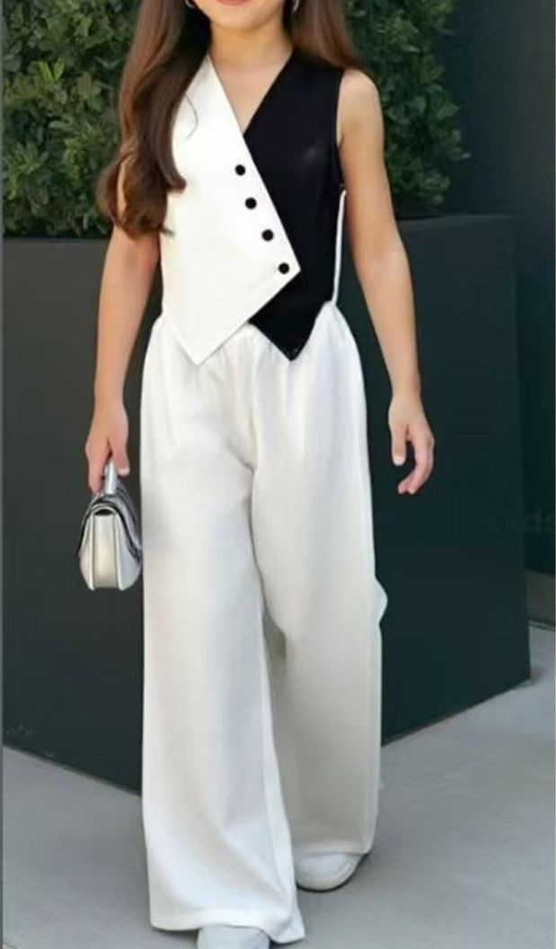 Sleeveless vest with Wide-leg pants suit child girls