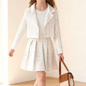 Hidden pattern long-sleeved coat skirt vest three-piece suit formal attire child girls