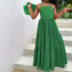 Braces bow solid color one-piece dress casual kids