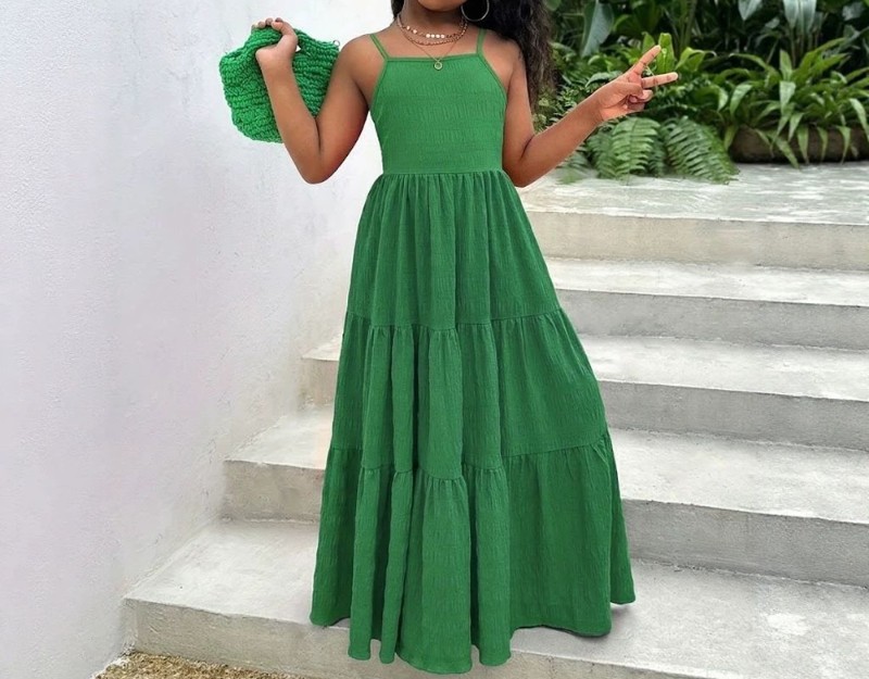 Braces bow solid color one-piece dress casual kids