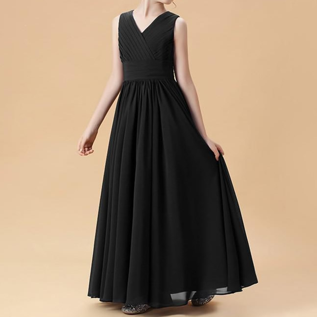 Solid color V-neck dress performance gown youngster