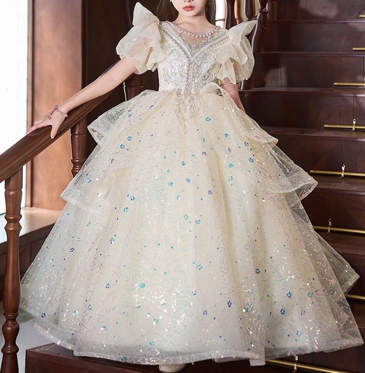 Bump the color flicker flower princess dress kids gown