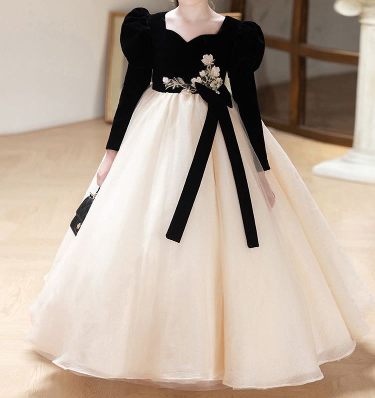 Black champagne long sleeve chiffon princess dress baby girls