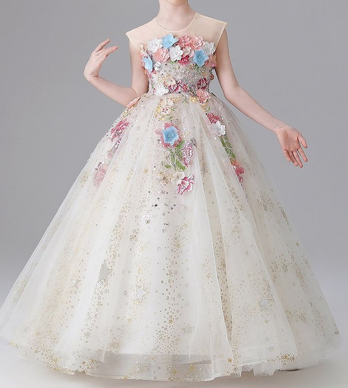Round-neck sleeveless bouquet princess dress affordable luxury Baby girls