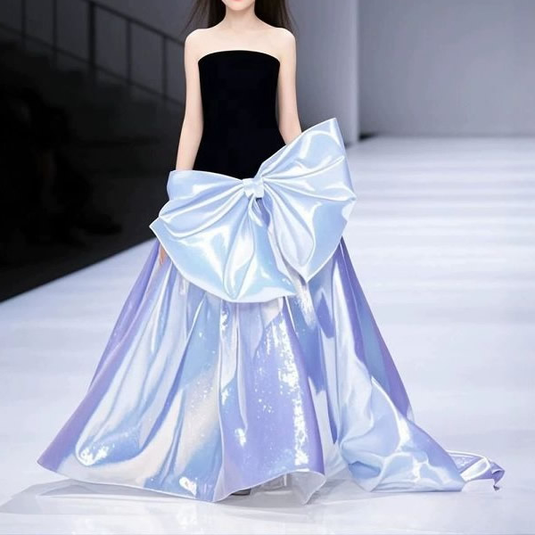 Childrens girls iridescent catwalk dress big bow