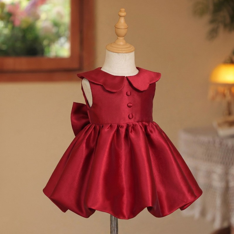 Red Petal collar bow Retro fashion Birthday Frock