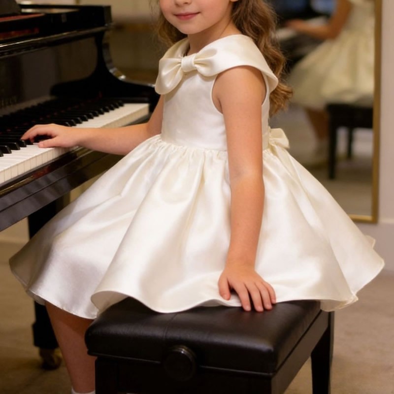 Toddler Ivory mid length evening dress